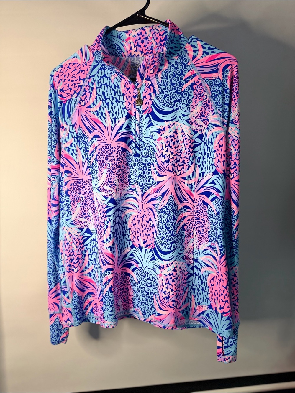 Lilly Pulitzer Pink & Blue Pineapple Print Half-Zip Pullover